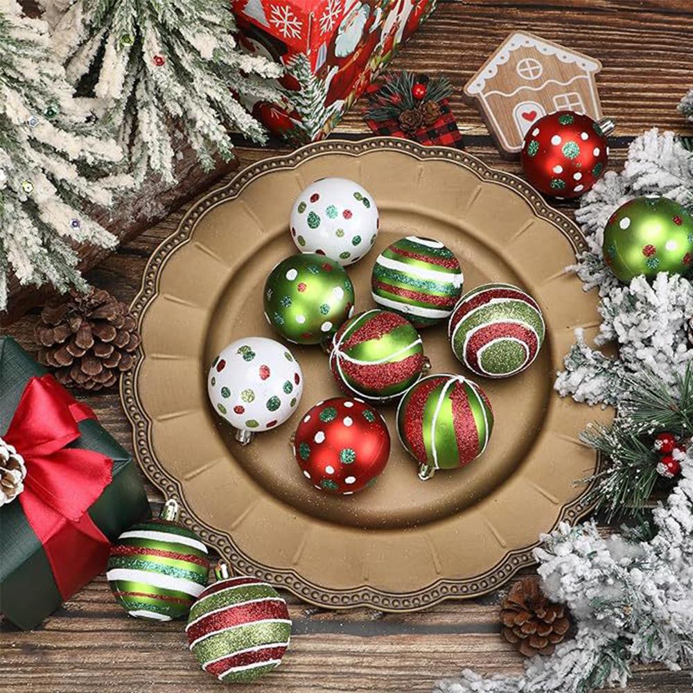 12Pcs Christmas Balls Ornament For Home Indoor Holiday Party Hanging Decor