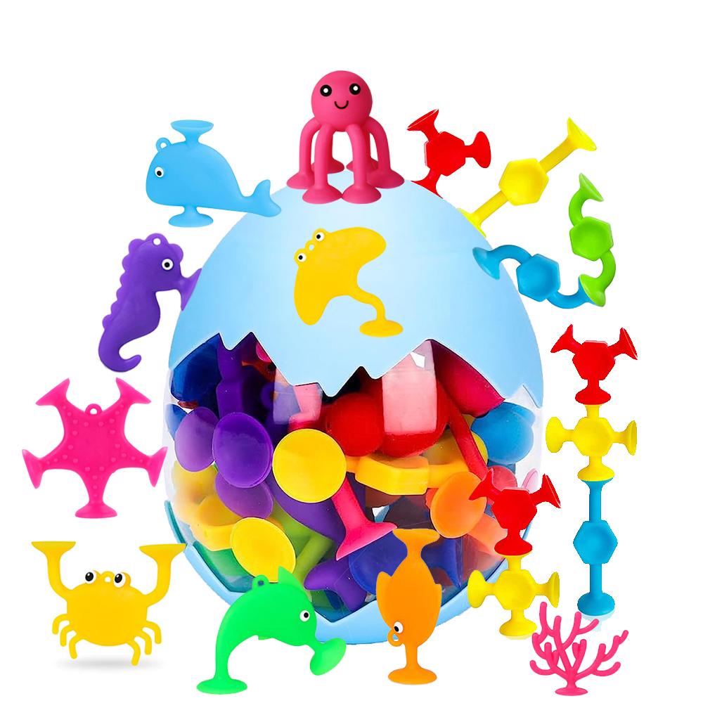 Rubber Baby Bath Toddle Toys Ocean Animal Suction Cup Bath Pool Baby Sharks Toys Parent-Child Interaction Educataional Toy