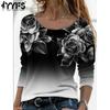Women's Fashion Casual Spring Autumn Flower Pattern Print Long Sleeve O-Neck Blouses & Shirts