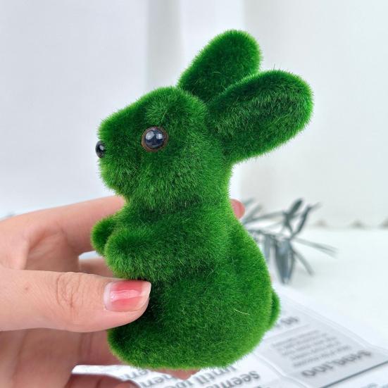 Artificial Moss Easter Bunny Ornament Realistic Flocking Green Rabbit Faux Greenery Home Office Holiday Party Spring Decoration Ornament