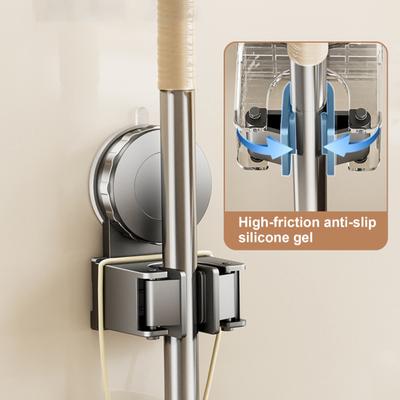 Suction Cup Mop Holder No Drilling Wall Mount Broom Mop Organizer Reusable Removable Bathroom Kitchen Garage Laundry Room Mop Hanger