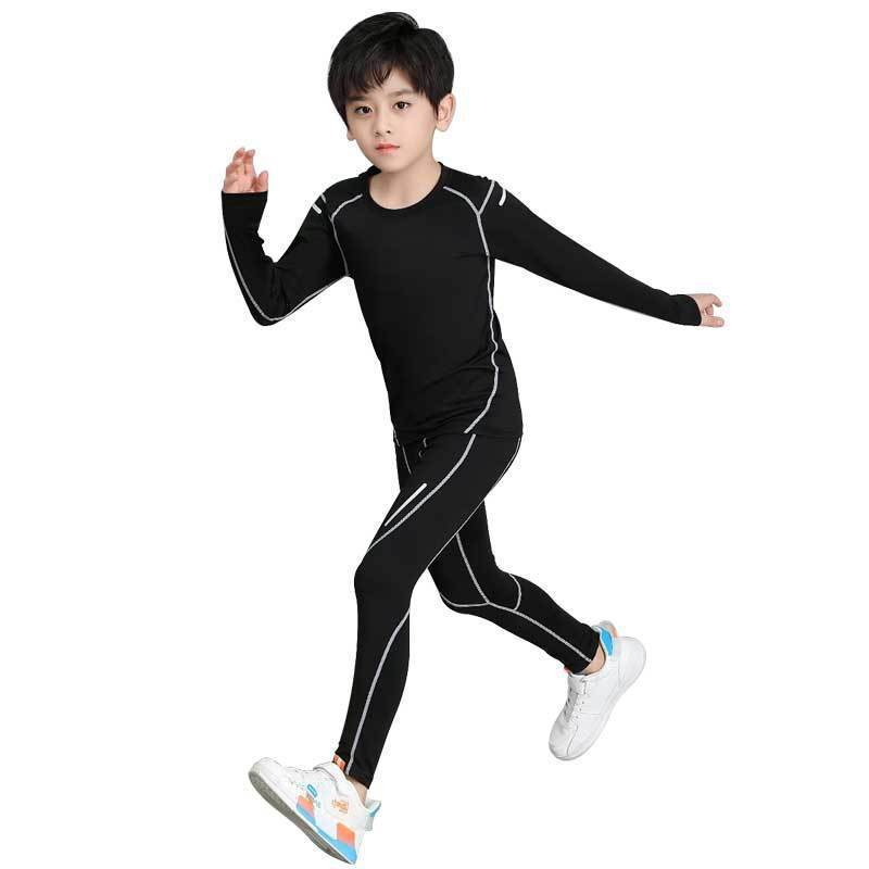 New Children's Tights Training Clothes Autumn and Winter Base Warm Sports Quick-drying Clothes Student Basketball Fitness Clothes Set