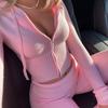2025 European-American Fashion Knitted Hooded Two-Piece: Sexy High-Waisted Long-Sleeve Top & Pants Set for Women.