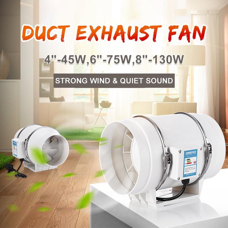45W 220V 4"" Exhaust Fan Home Silent Inline Pipe Duct Fan Bathroom Extractor Ventilation Kitchen Toilet Wall Air Cleaning