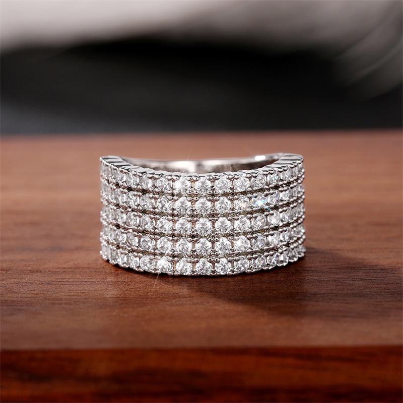 5 Lines Crystal Cubic Zirconia Rings Women for Wedding Simple Stylish Design Luxury Trendy Female Rings Sparkling Jewelry