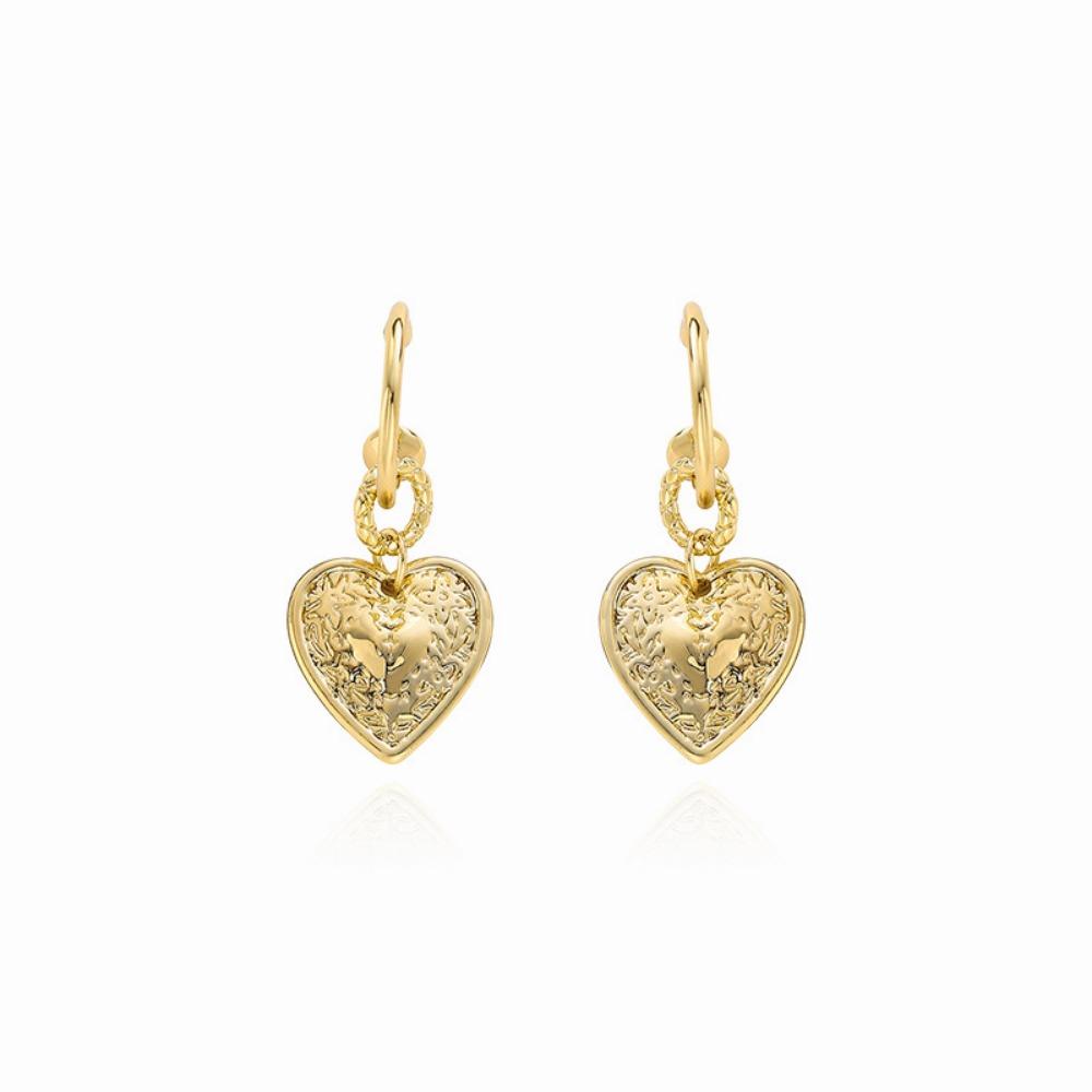 Retro Carved Texture Love Pendant Earrings Female Temperament Earrings