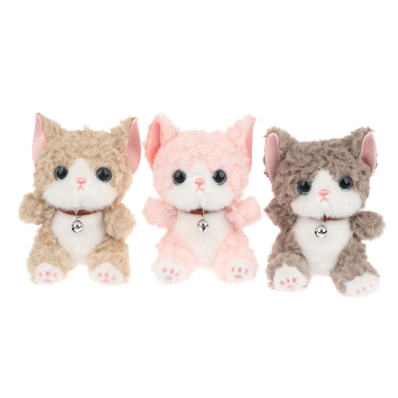 Cute Bell Cat Plush Keychain Adorable Curly Hair Kitten Stuffed Toy Soft Bag Hanging Pendant for Party Favors Souvenir