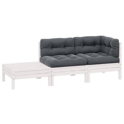 Vidaxl 3-Cz. Garden Lounge Set, With Cushions, White, Pine