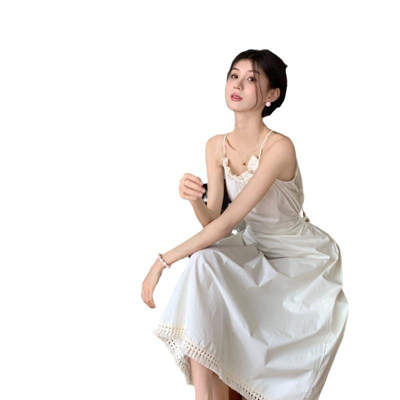 Neck Sling Dress Children's Summer Design Sense Hollow Waist and Thin Temperament Seaside Beach Vacation Dress