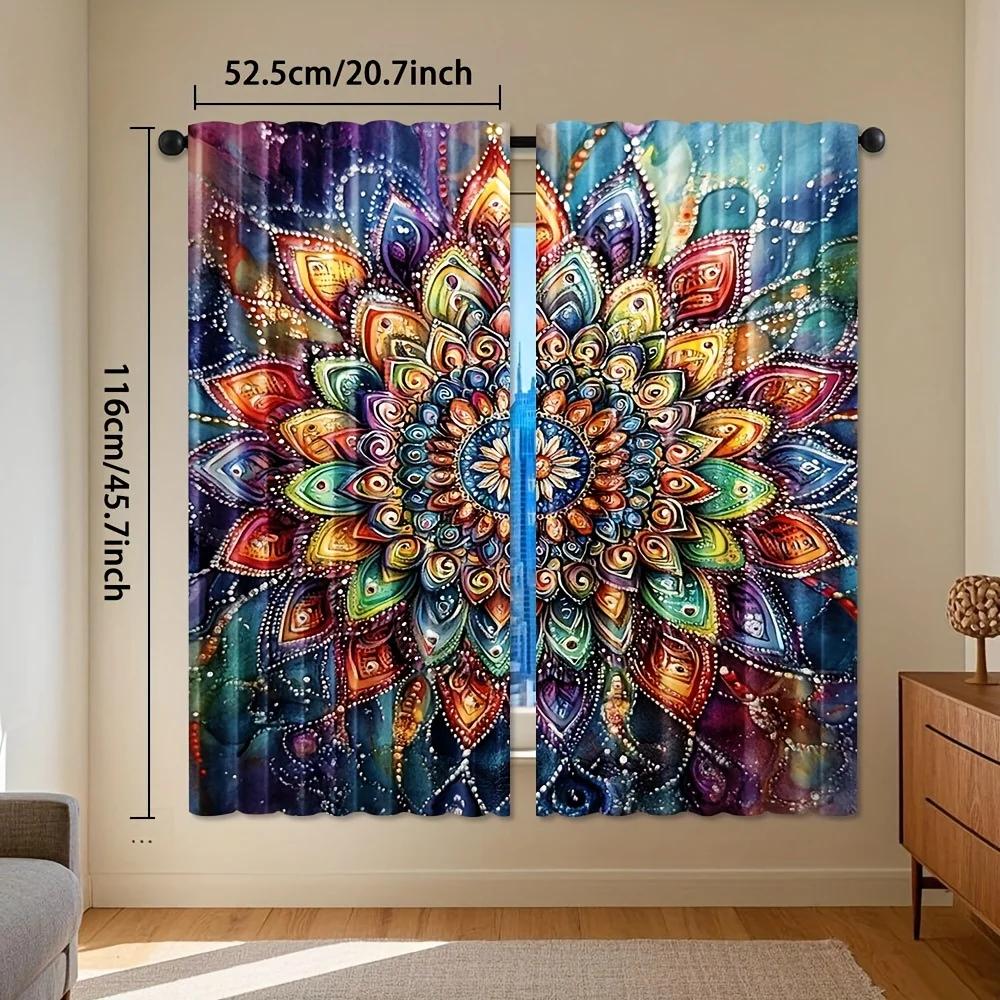 Colorful Bohemian Mandalas Print Drapes Room Darkening Window Curtains for Home Decor,Rod Pocket Blackout Curtains Bedroom