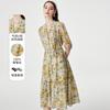 Retro Pastoral Style: 100% Mulberry Silk Spring and Summer V-neck Waist Cinching Slimming Silk Floral Dress