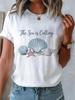 Camiseta Gráfica para Mujer El Mar Llama Estampado de Concha Marina y Estrella de Mar Corte Holgado Cuello Redondo Manga Corta Top Para Salidas a la Playa Regalos