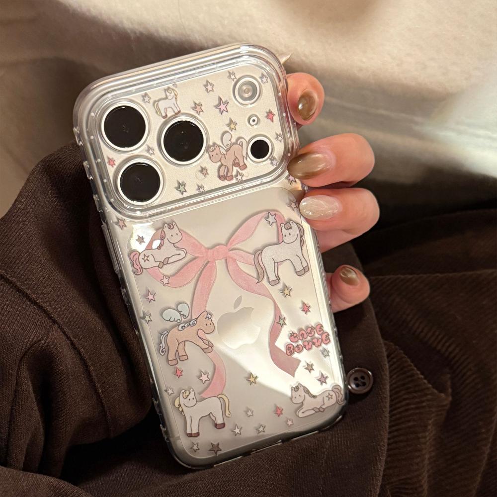 Transparent Pink Pony Suitable for Apple 17 Mobile Phone Case Iphone16promax Fashion Popular Mobile Phone Case