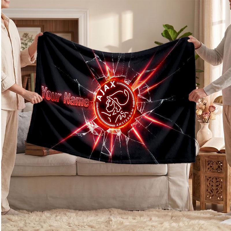 Ajax Amsterdam Personalized Fleece Blanket With Football Logo, Custom Name Text Soft Warm Home Throw Blanket