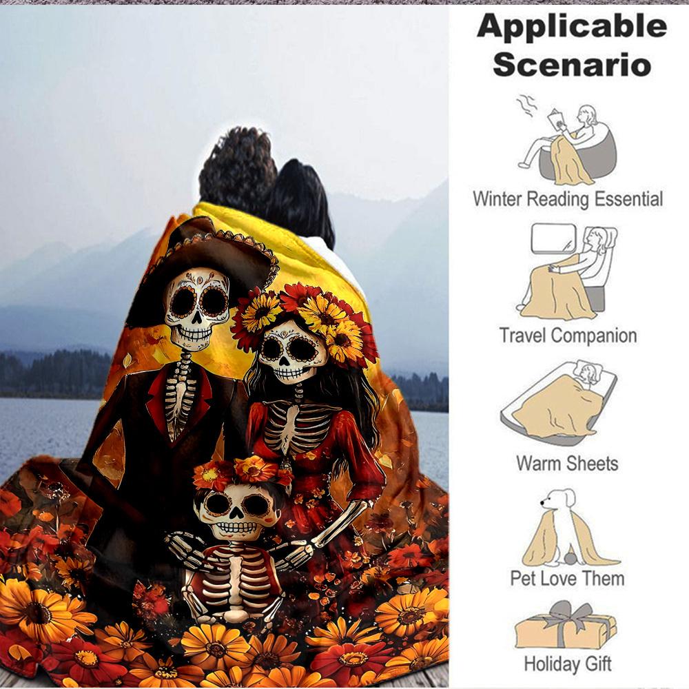 1pc Sugar Skulls Blanket Lightweight Flannel Blanket Throw Blanket For Sofa, Bed, Travel, Camping, Livingroom, Couch, Chair, And Bed Yy2509026146