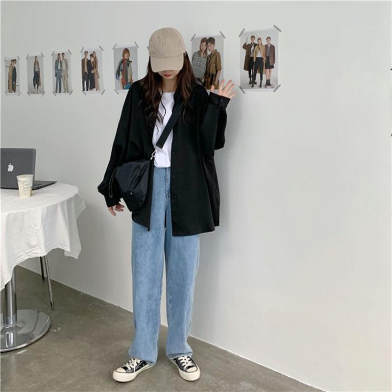 Oversize Shirt Women Summer Chic Cardigan Lantern Sleeve White Long Sleeve Shirt Casual Top