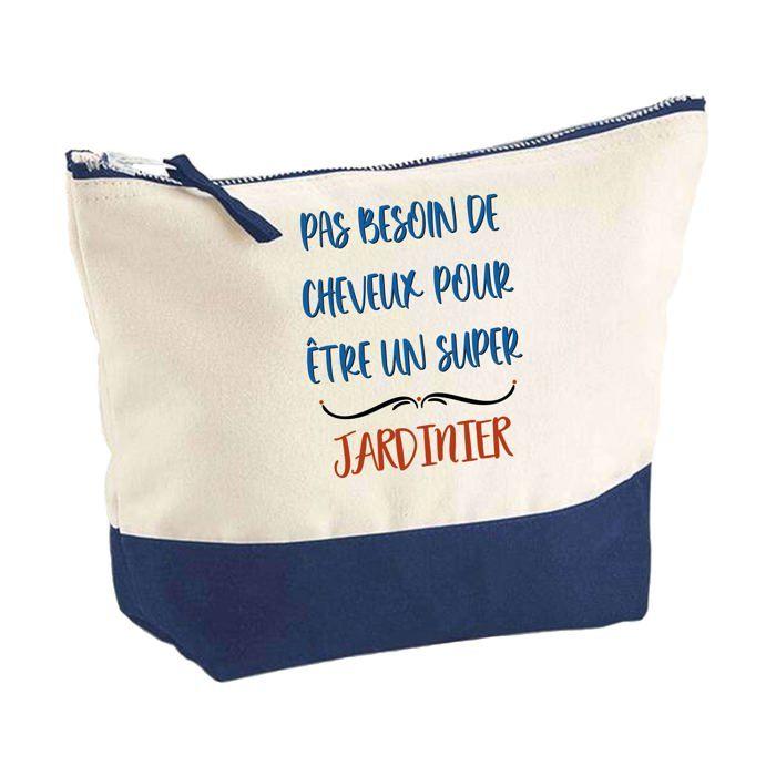Trousse de maquillage - PLANETEE - Pochette «Jardinier pas besoin de Cheveux» (fond bleu) - Grand format - Coton - Impression HD