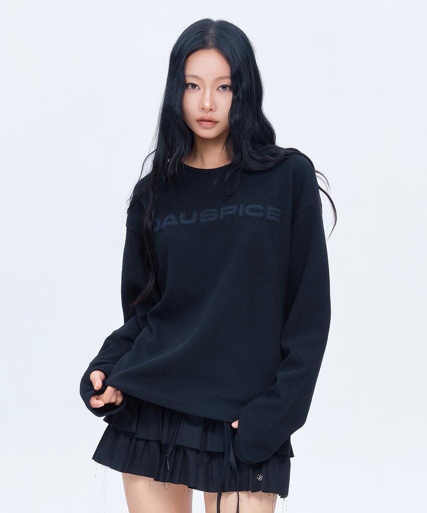 DAUSPICE (Duc) Appliqué Logo Waffle Long Sleeve Black