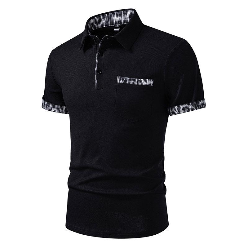 Summer Men's Solid Pocket Splicing Polo Shirts Short Sleeve Breathable Casual Contrast Color Lapel Collar Streetwear Basic Tops