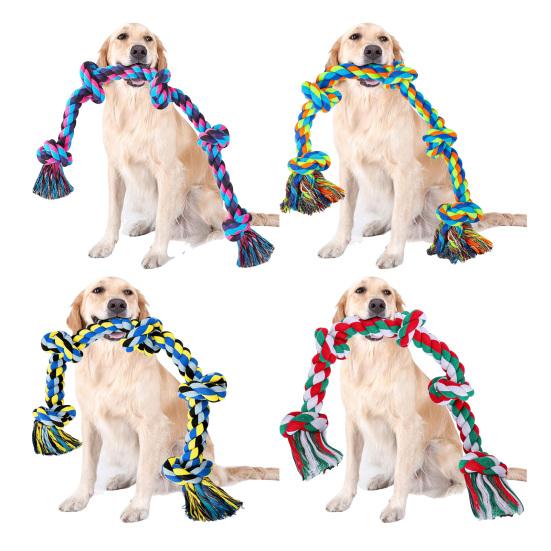 Weihnachts-Hundeseilspielzeug 5 Knoten Robustes Zerrspielzeug Seil Unzerstörbares Hundekaubarkeits-Seilspielzeug für Aggressive Kauer Hunde großer Rassen Zahnreinigung Zerrspiel