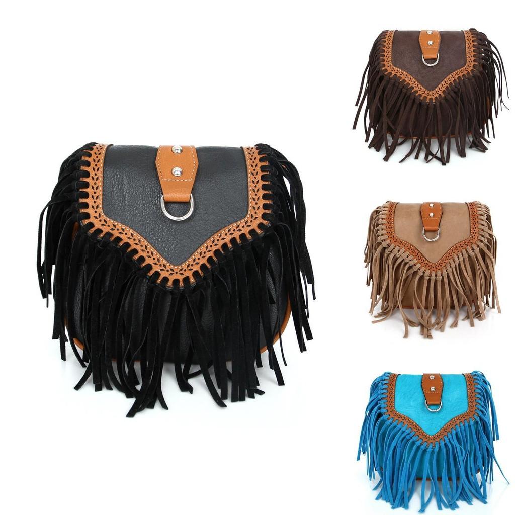 Elegant Bohemian Tassel Crossbody Bag For Women Stylish Vintage Pu Shoulder Bag