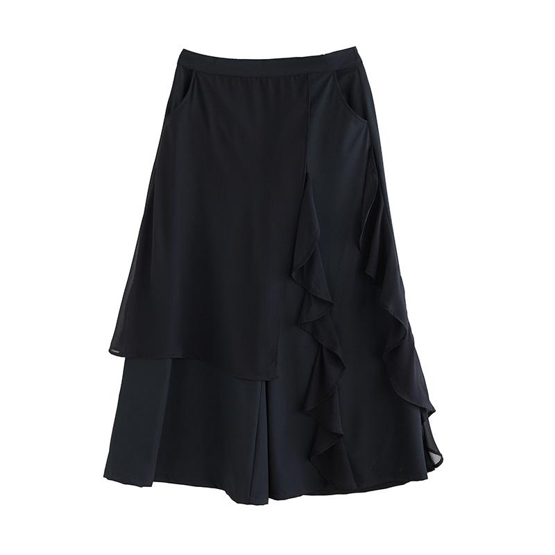 Černé Plus size Vintage vysoký pas Ležérní volné Jaro Léto Podzim Široké nohavice Sukně Kalhoty Dámské Kalhoty