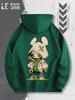 Street‑doll Men Hoodie Fashion Back‑patched‑bunny‑hood‑cartoon‑figure Decor Print Pullover For Soft Relaxed Casual Street Wear