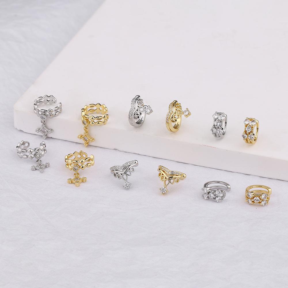 Double-Layer Cross Ear Clip Feng Shui Drop V-Shaped Flash Drill, Ear Bone Clip, Row Drill Men'S Earrings Clip Exquisite