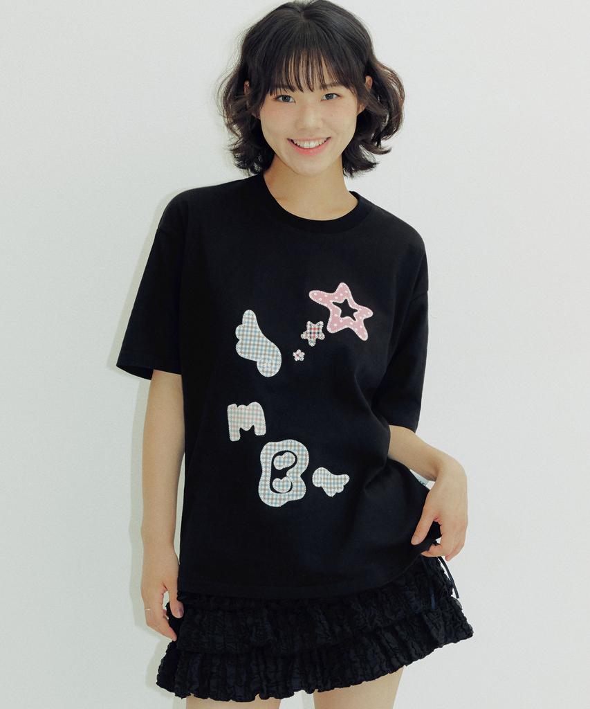 AMBLER Amb Angel Check Patch Short Sleeve T-Shirt As1225 (Black)