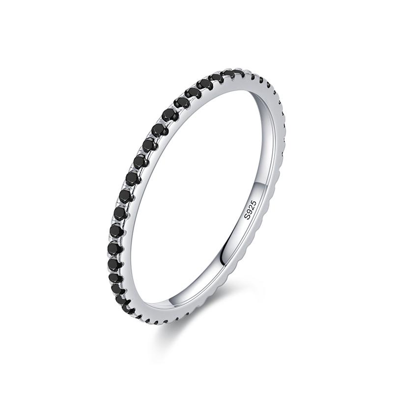 Real Silver Black Zirconia Stackable Rings Fashion Crystal 925 Sterling Silver Finger Rings for Women Party Fine Jewelry
