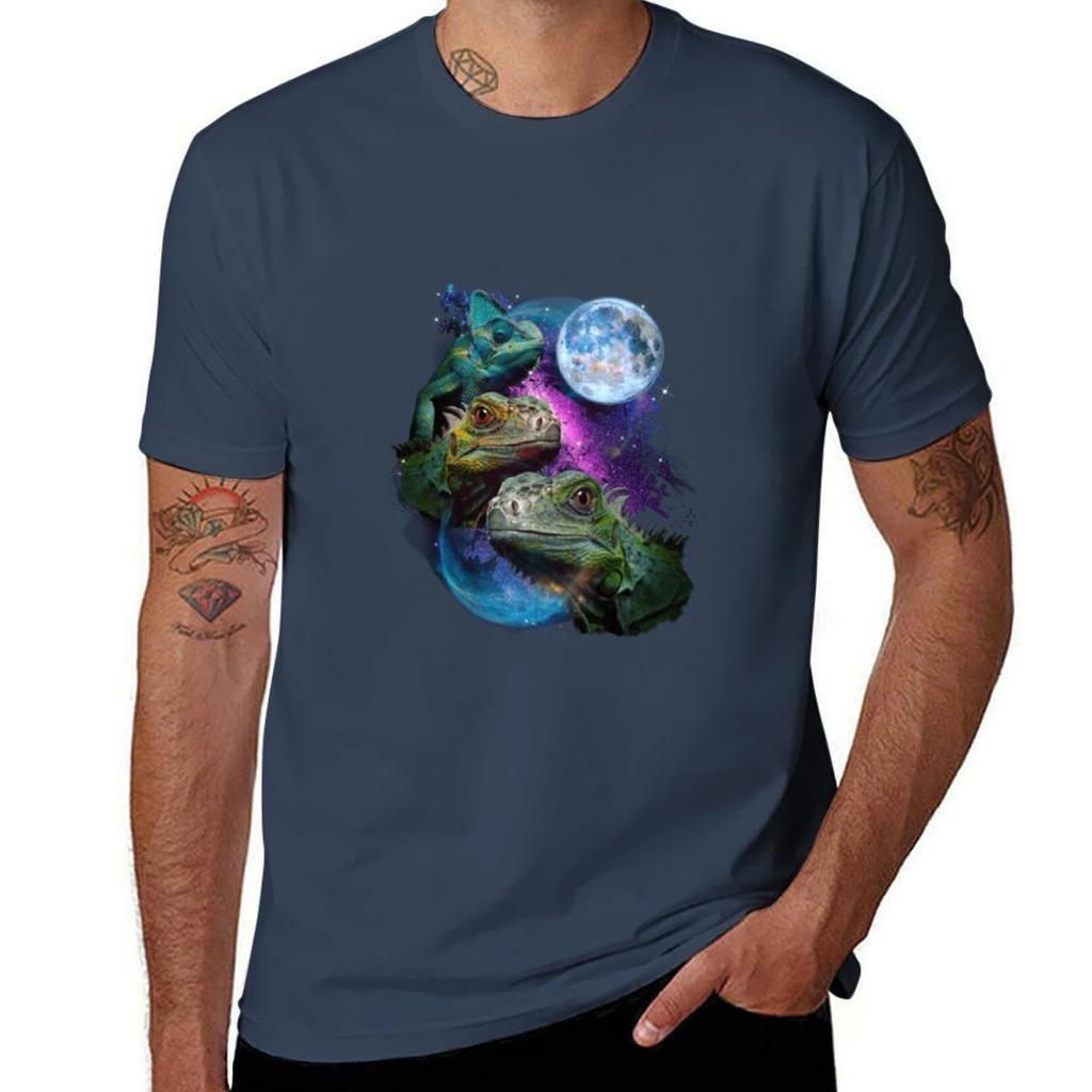 3 Moon Iguana Funny Reptile Lizard Animal Lovers Tshirt Comfortable Basic Crew Neck Tee Tshirt