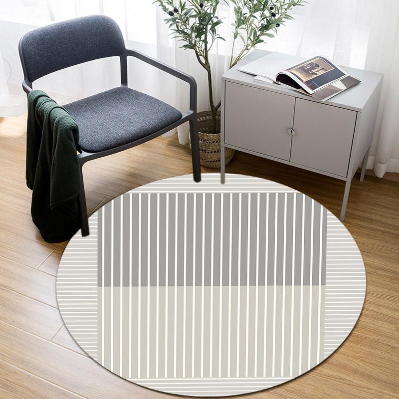 Geometric Diagonal Line Round Rug Non Slip Washable Floor Mat for Bedroom Living Room Minimalist Neutral Indoor Home Decor