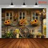 2D Rustic Sunflower Wood Wall Backdrop Countryside Photo Prop
