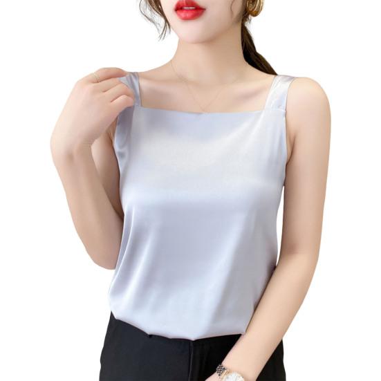 Women Vest Square Collar Sleeveless Smooth Tank Tops Solid Color Breathable Casual Camisole Daily Wear