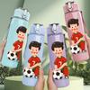 1PC Little Boy Kicking Soccer Print 750ml Color Plastic Sports Water Bottle Leakproof Flip Straw Lid Suitable for Sports Office Home Use