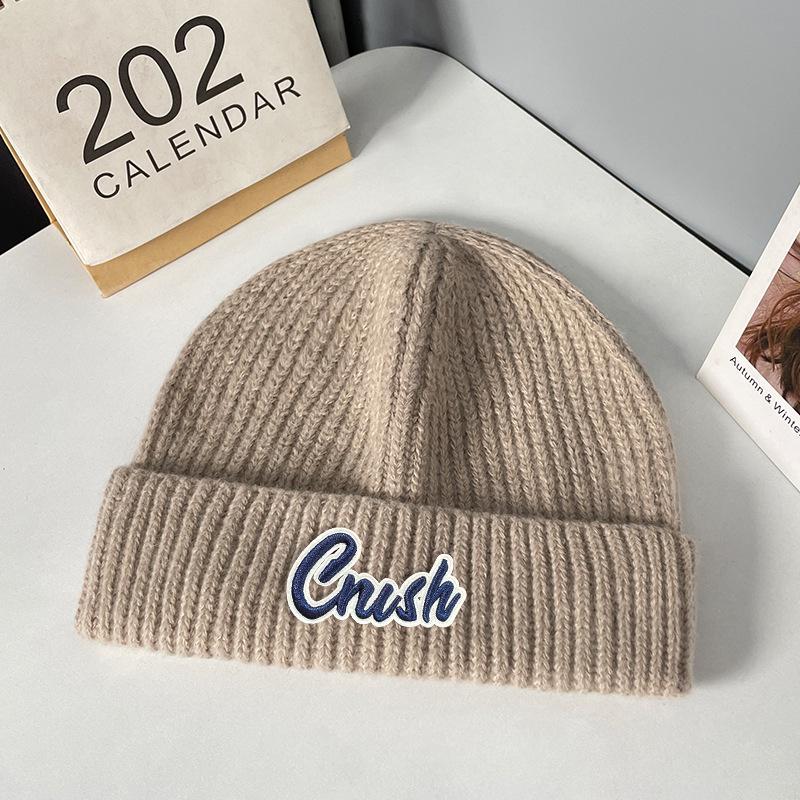 Woolen Hat Autumn and Winter New Style Label Letter Pullover Hat Men's Outdoor Warm Cold Hat Cold Protection Ear Protection Knitted Hat