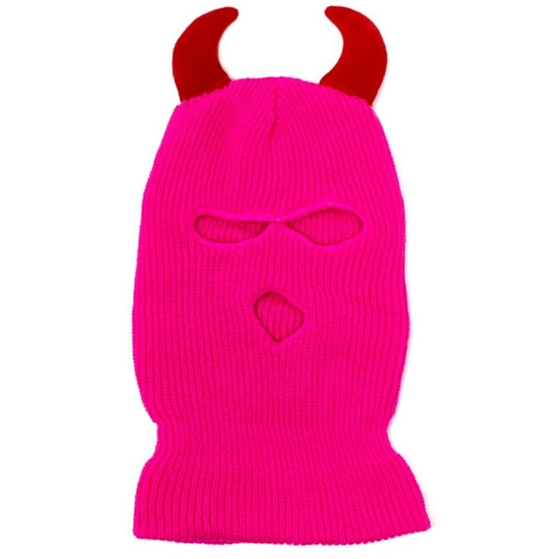 Cool Devil Horn Face Cover Hat Knitted Balaclava Caps for Women Men Winter Warm Hat Adult Halloween Costume Roleplay Caps