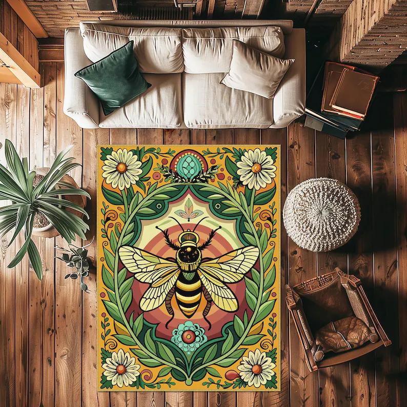 Waben Bienen Bereichsteppich Boho Sechseck Kunst Natur inspiriert Heimdekoration Teppich