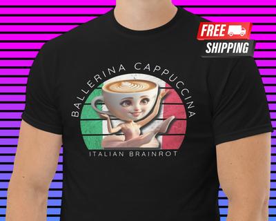 Ballerina Cappuccina Shirt 90s Bootleg Rap Funny Coffee Meme Italian Brainrot Unisex T-Shirt