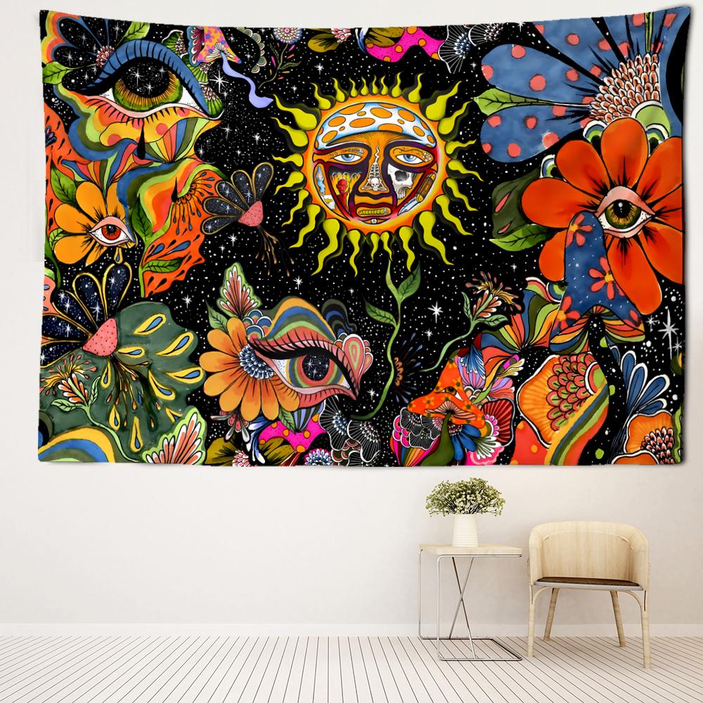 Abstracte Paddenstoel Zon Wandtapijt Wandhanger Hekserij Mysterieuze Fantasie Hippie Tapiz Slaapkamer Slaapzaal Huisdecoratie
