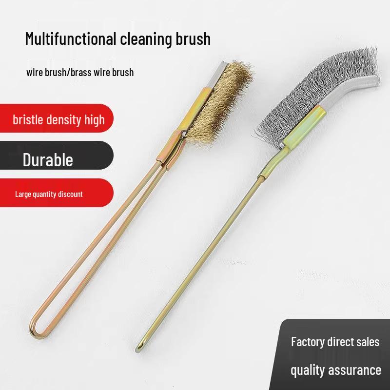 Stainless Steel & Copper Wire Brush with Handle for Kitchen, Grill & Crevice Cleaning, Rust & Stain Remover