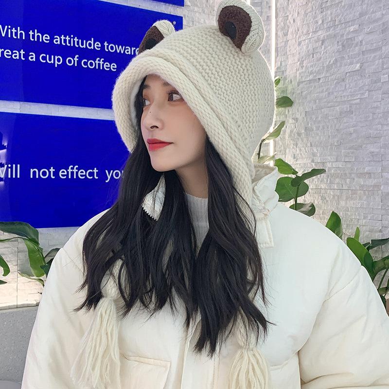Frog Knitted Hat Women's Ear Protection Face Cold Protection Warm Cycling Wool Hat Cartoon Thin Face Fleece Hat