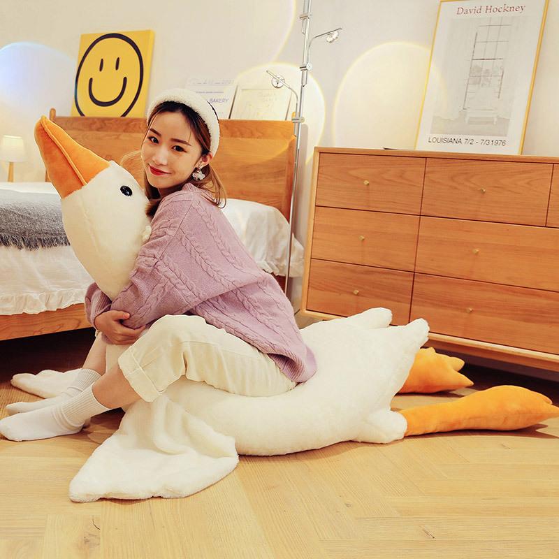 50-190 cm Roztomilá chlupatá velká bílá plyšová hračka s husou Kawaii Polštář na spaní obří kachna Měkké vycpané zvíře Panenka Dárek pro děti