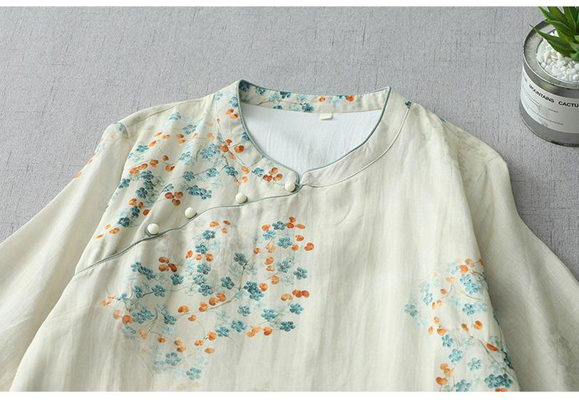 Elegant Chinese-Style Slim-Fit Qipao Dress - Summer Cotton Linen, Stand Collar, Diagonal Placket, Mid-Sleeves