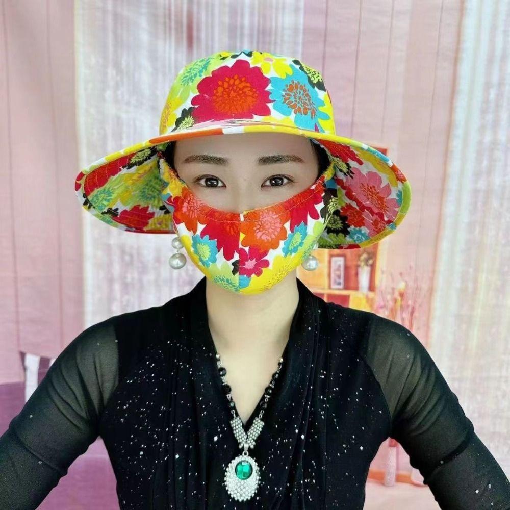 New Dust Mask Hat Unisex Flower Fisherman Hat Outdoor Protect Neck Anti-uv Sunscreen Hat Tea Picking Cap With Mask