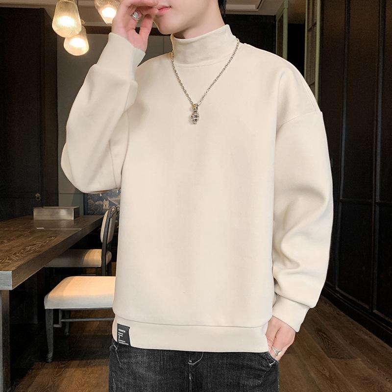 Samt-Basishemd mit Rundhalsausschnitt, langärmeliges Herren-T-Shirt mit dickem Samt, schmale Passform, mit Kapuze, einfarbiges Herbst- und Winteroberteil