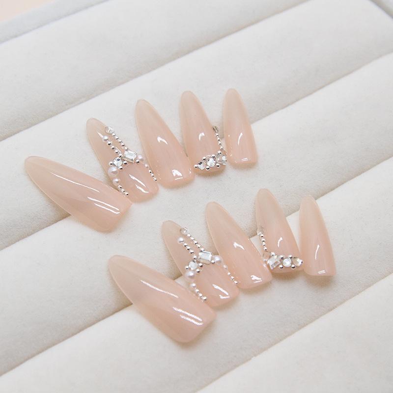 30 Pcs Foreign Trade False Nails Almond Nail Art Tablets Fairy Nail Patches Simple Medium and Long Almond Nail Tablets Diamond 30 Pieces