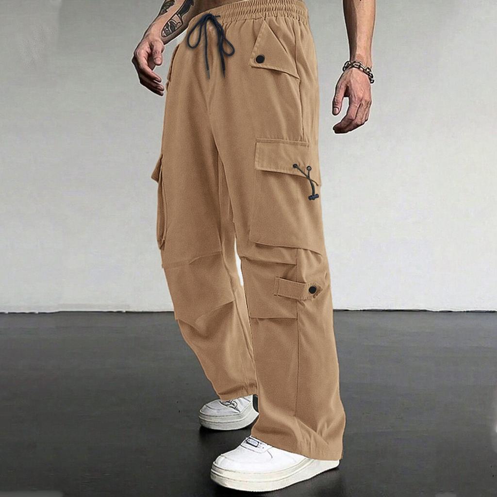 Heren Losse Casual Werkbroek met Meerdere Zakken, Jeugd Stretch Taille Trekkoord Broek