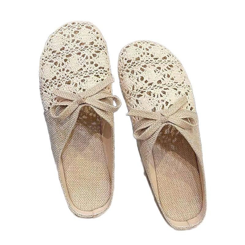 Slippers women 2025 new summer versatile outer wear mesh breathable non-slip linen cotton bag head half slippers sandals women