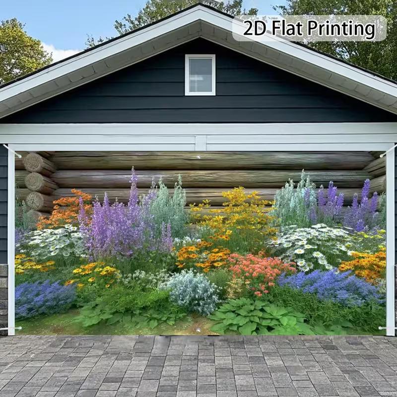2D Colorful Wildflower Garden Garage Door Mural Summer Decor Background